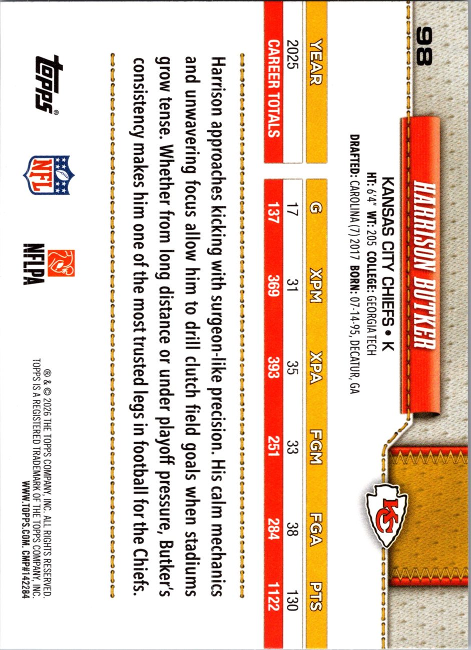 2026 Topps Flagship #98 Harrison Butker back