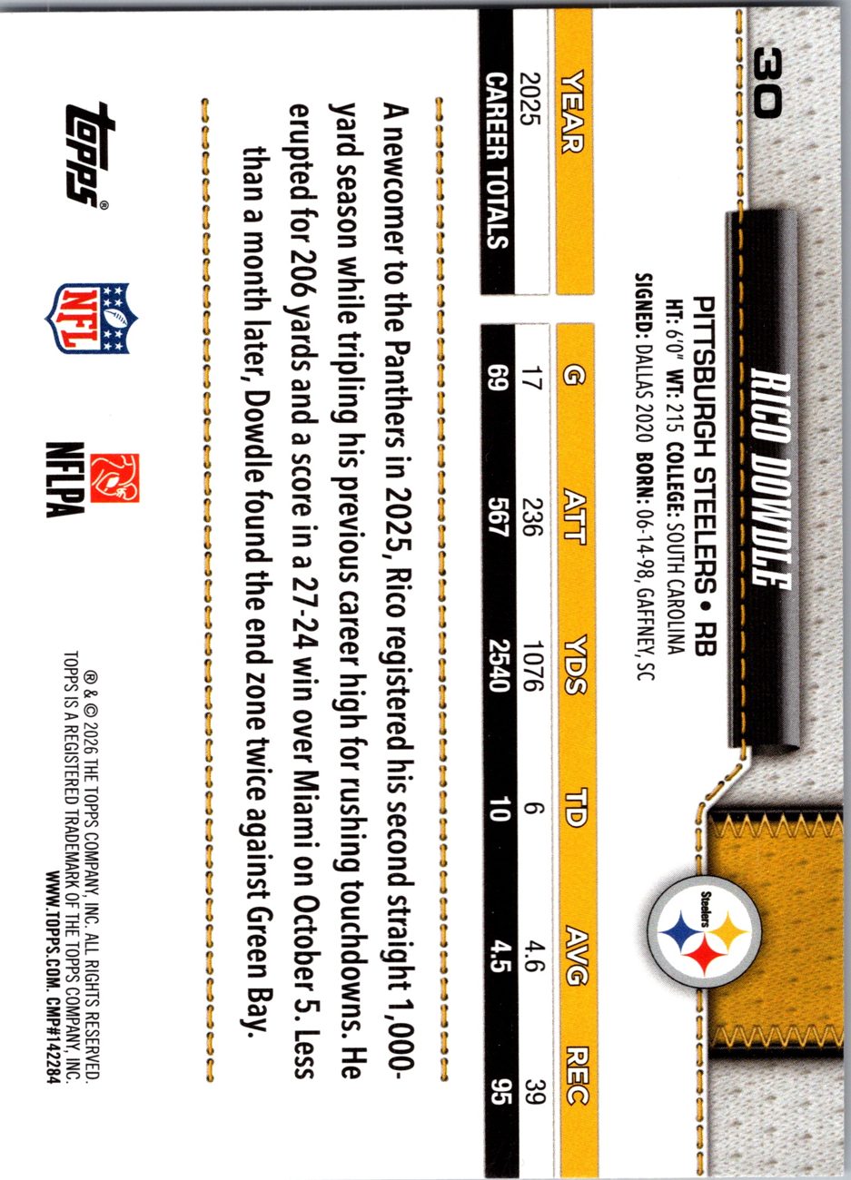 2026 Topps Flagship #30 Rico Dowdle back