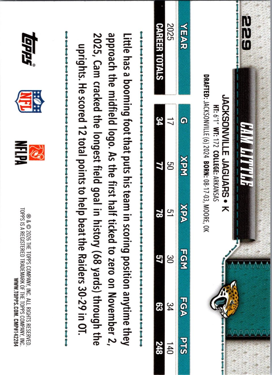 2026 Topps Flagship #229 Cam Little back