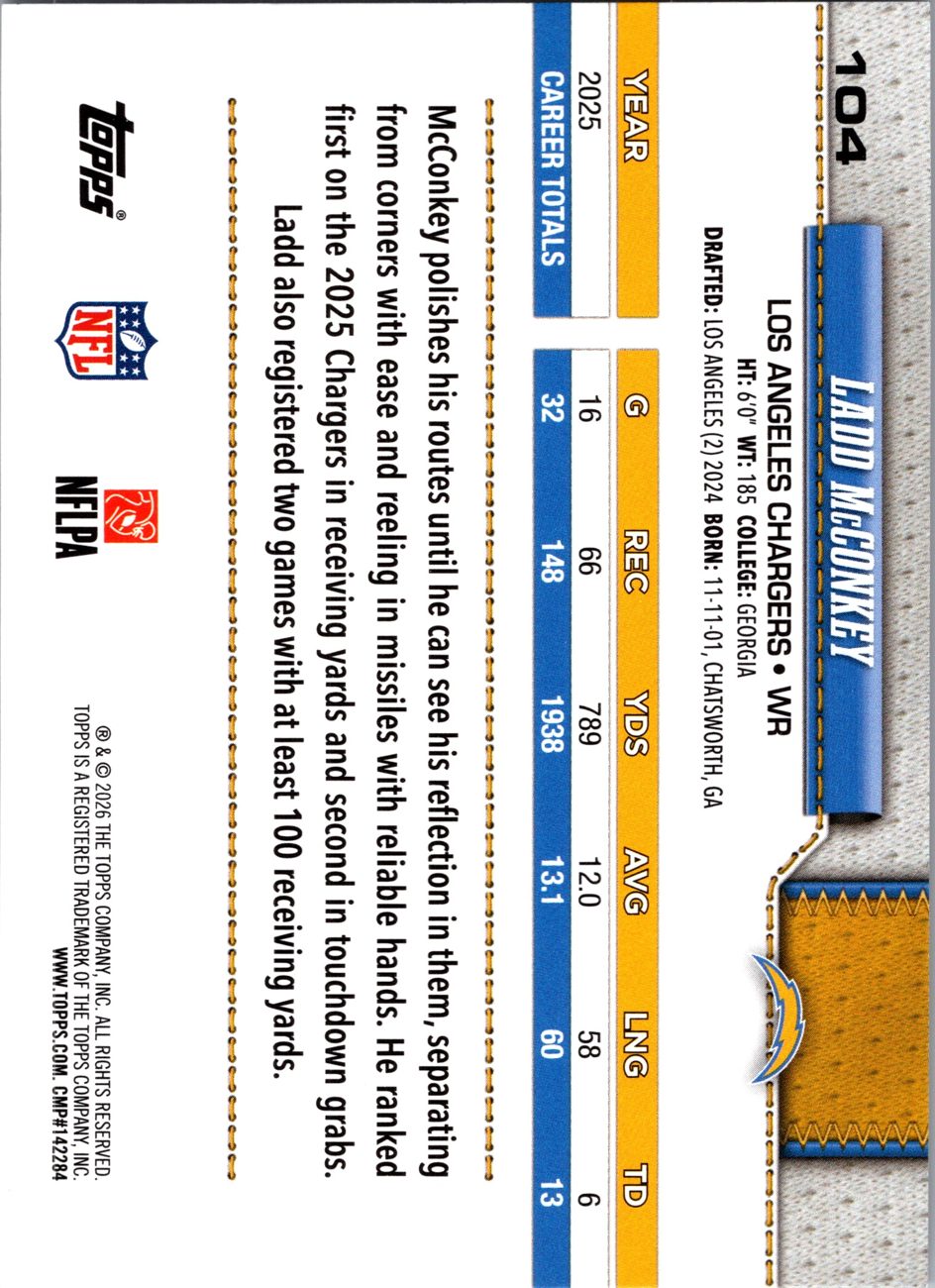2026 Topps Flagship #104 Ladd McConkey back