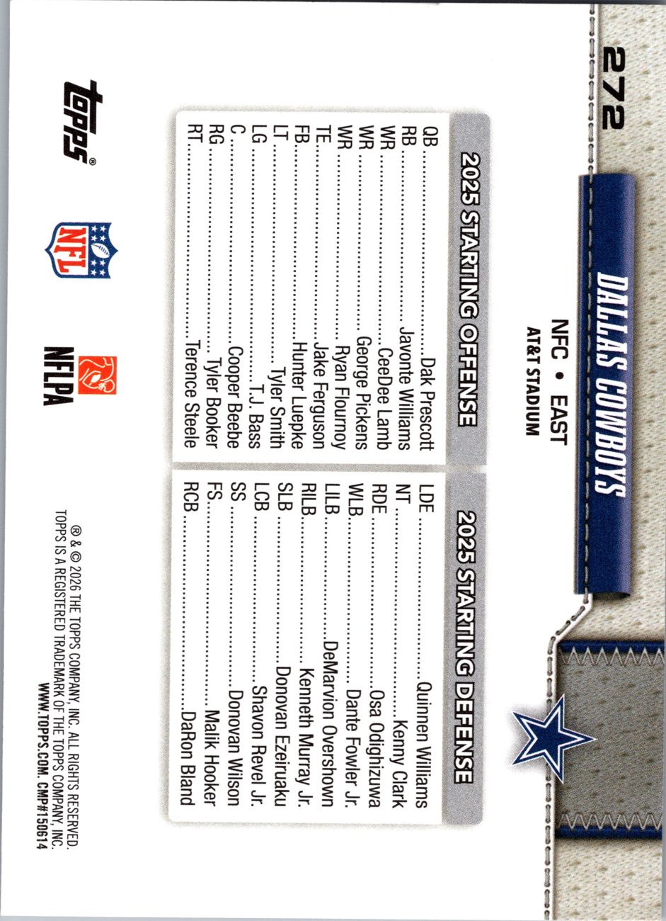 2026 Topps Flagship #272 Dallas Cowboys back