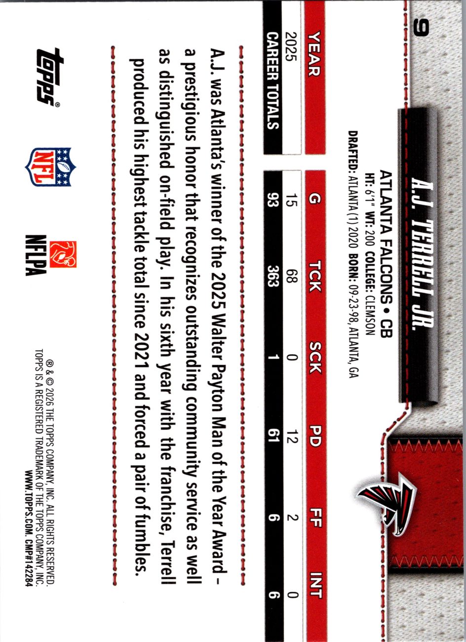 2026 Topps Flagship #9 A.J. Terrell back