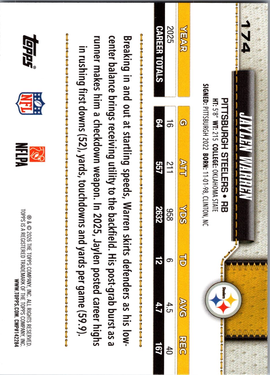 2026 Topps Flagship #174 Jaylen Warren back