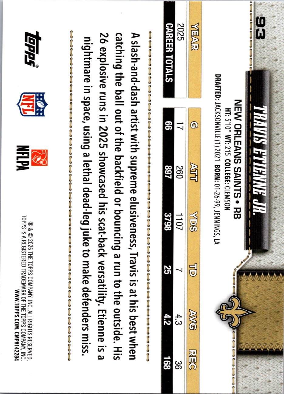 2026 Topps Flagship #93 Travis Etienne Jr. back