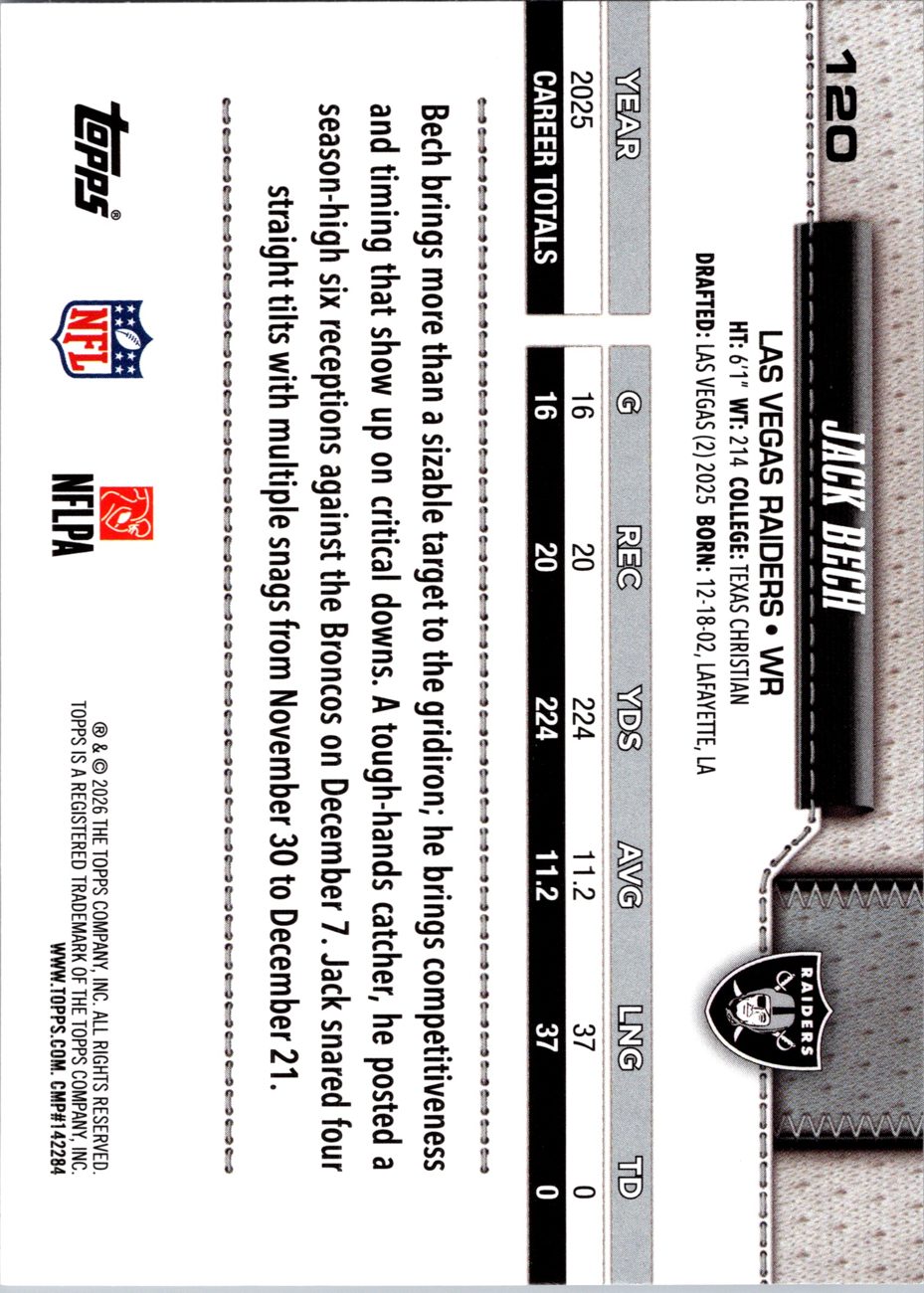 2026 Topps Flagship #120 Jack Bech back
