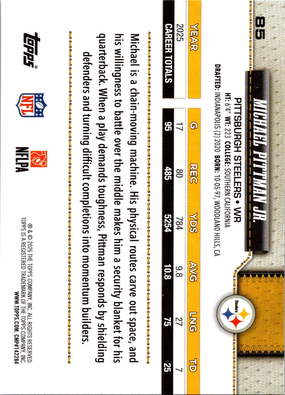 2026 Topps Flagship #85 Michael Pittman Jr. back