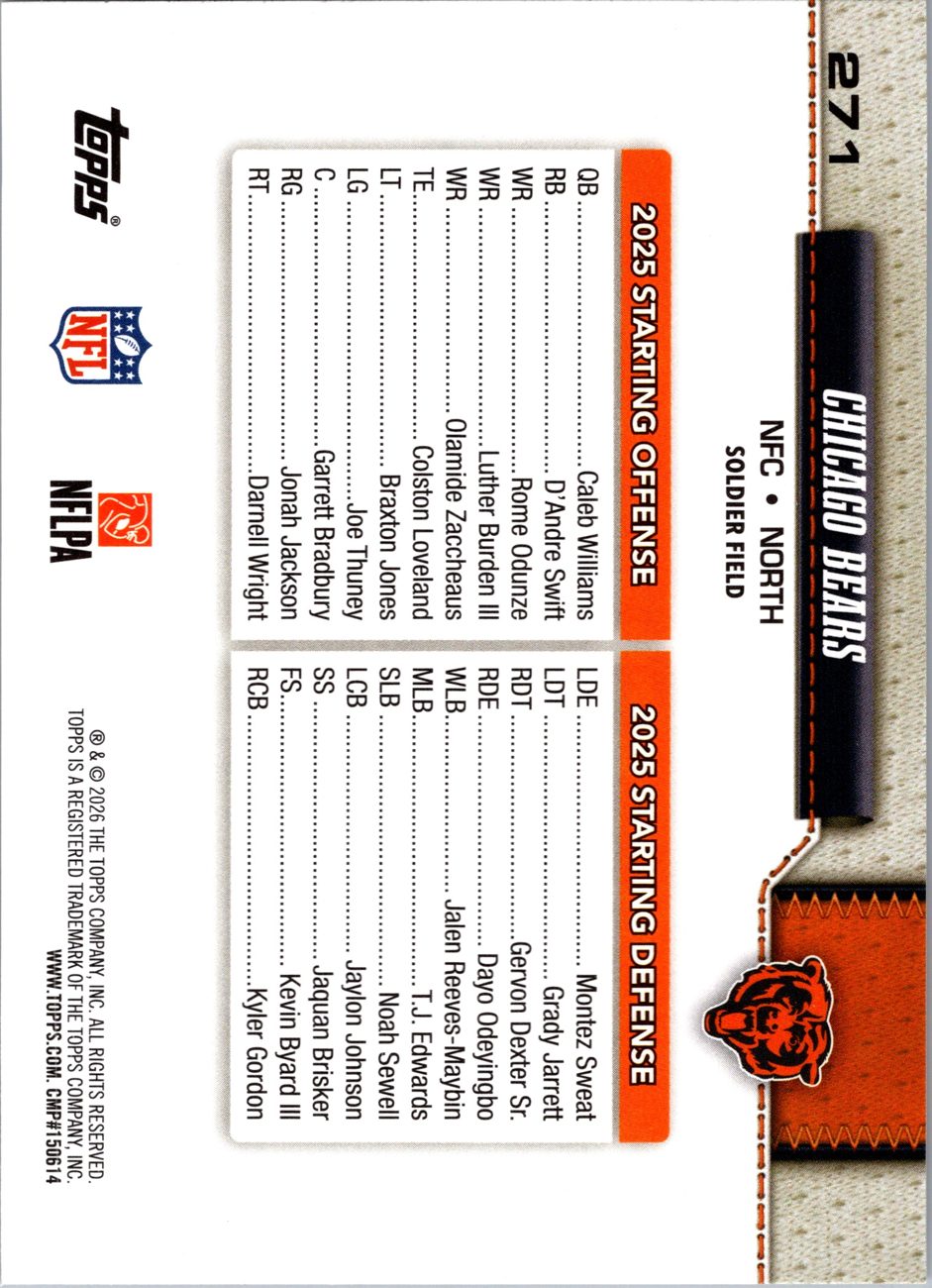 2026 Topps Flagship #271 Chicago Bears back