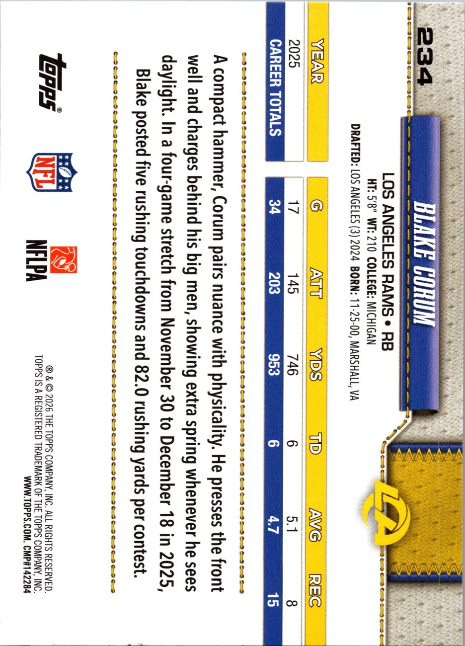 2026 Topps Flagship #234 Blake Corum back