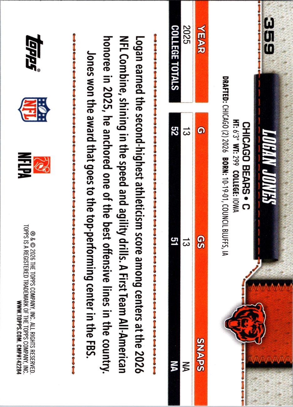 2026 Topps Flagship #359 Logan Jones RC back