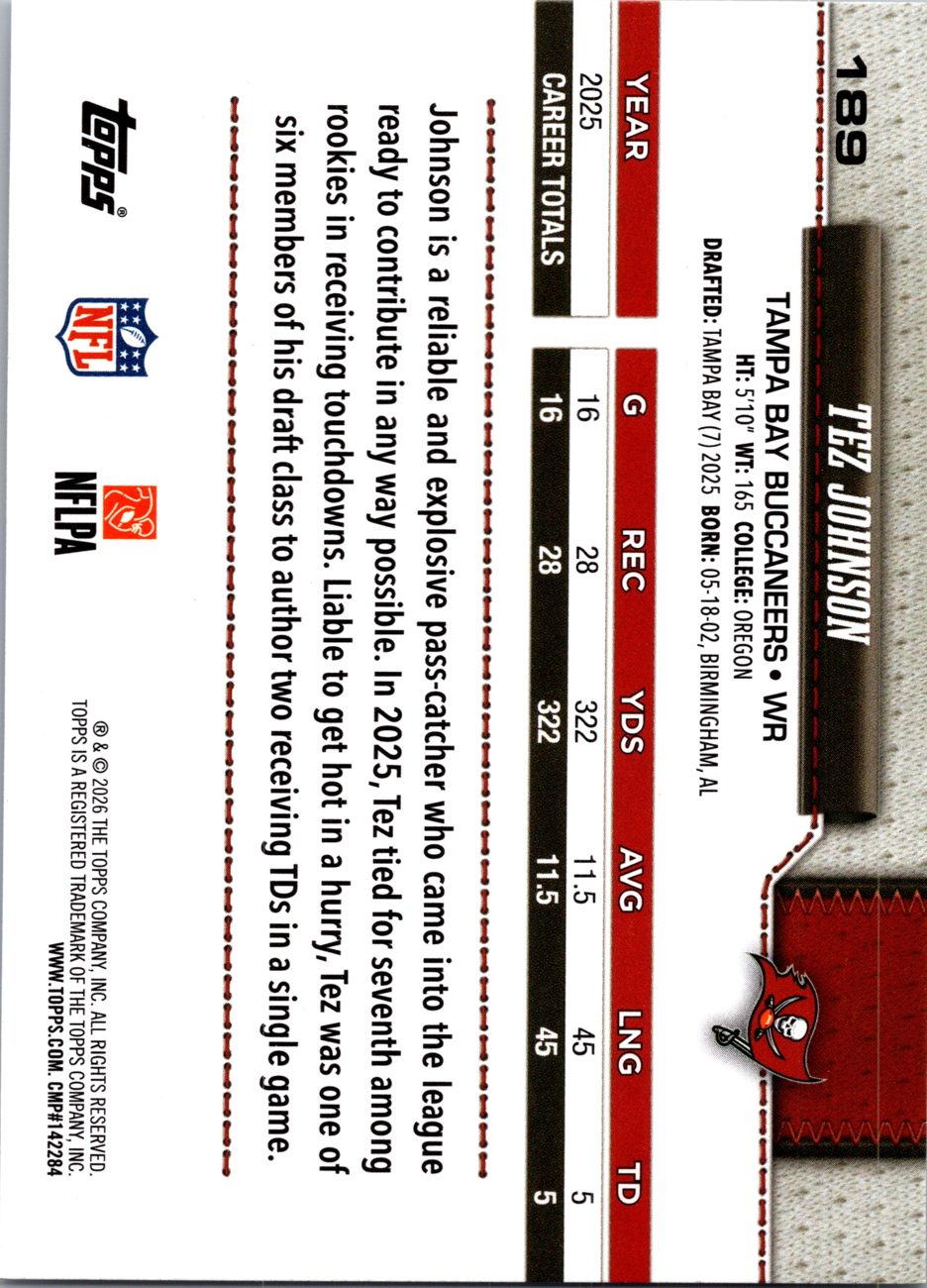 2026 Topps Flagship #189 Tez Johnson back
