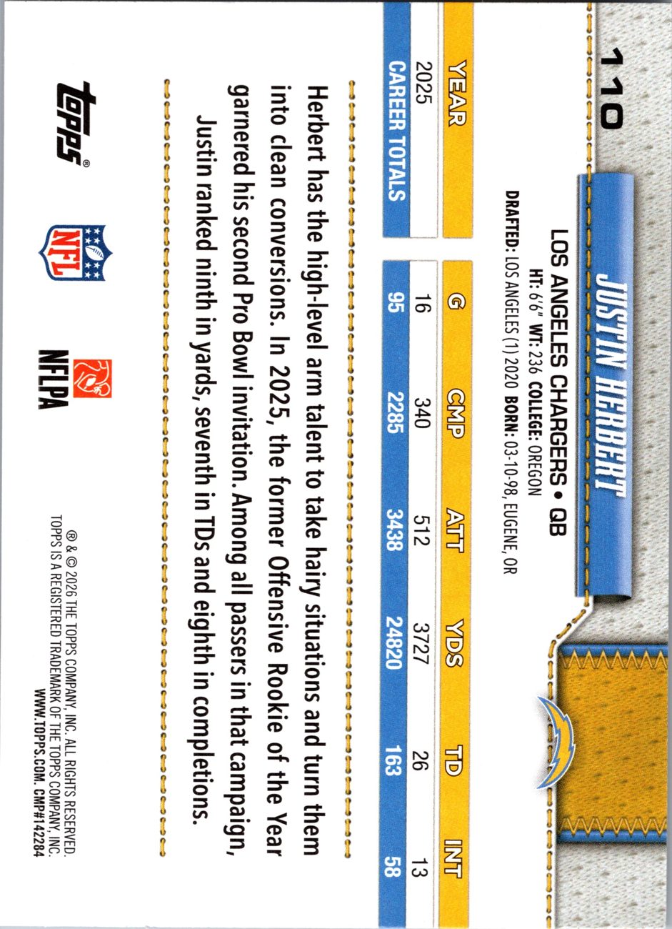 2026 Topps Flagship #110 Justin Herbert
