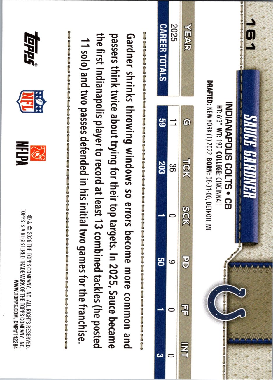 2026 Topps Flagship #161 Sauce Gardner back