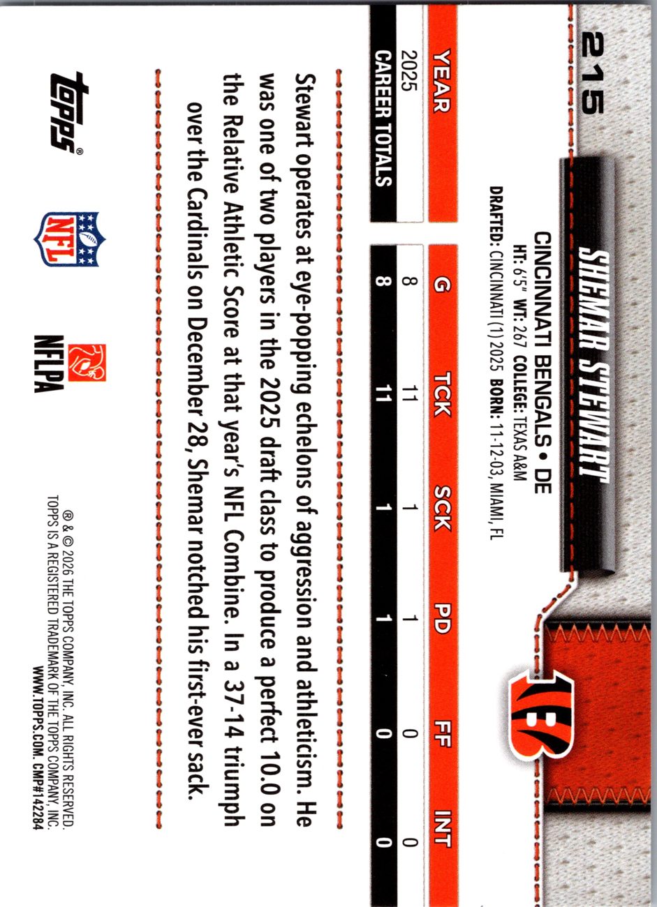 2026 Topps Flagship #215 Shemar Stewart back