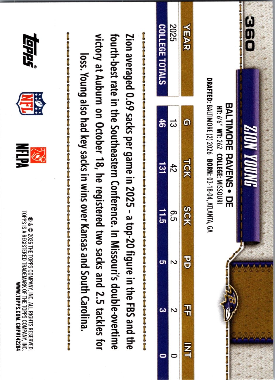 2026 Topps Flagship #360 Zion Young RC back