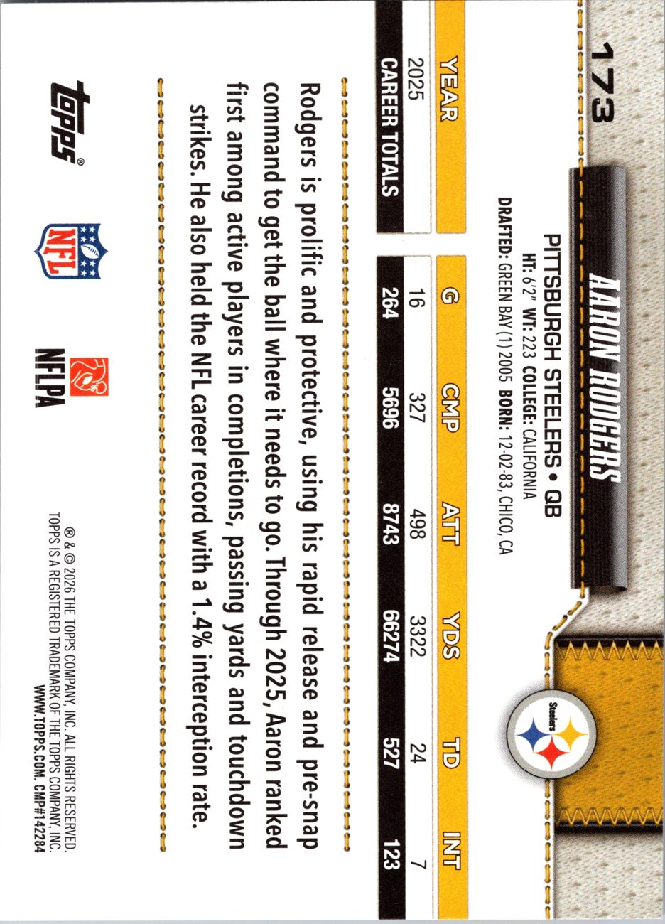 2026 Topps Flagship #173 Aaron Rodgers back