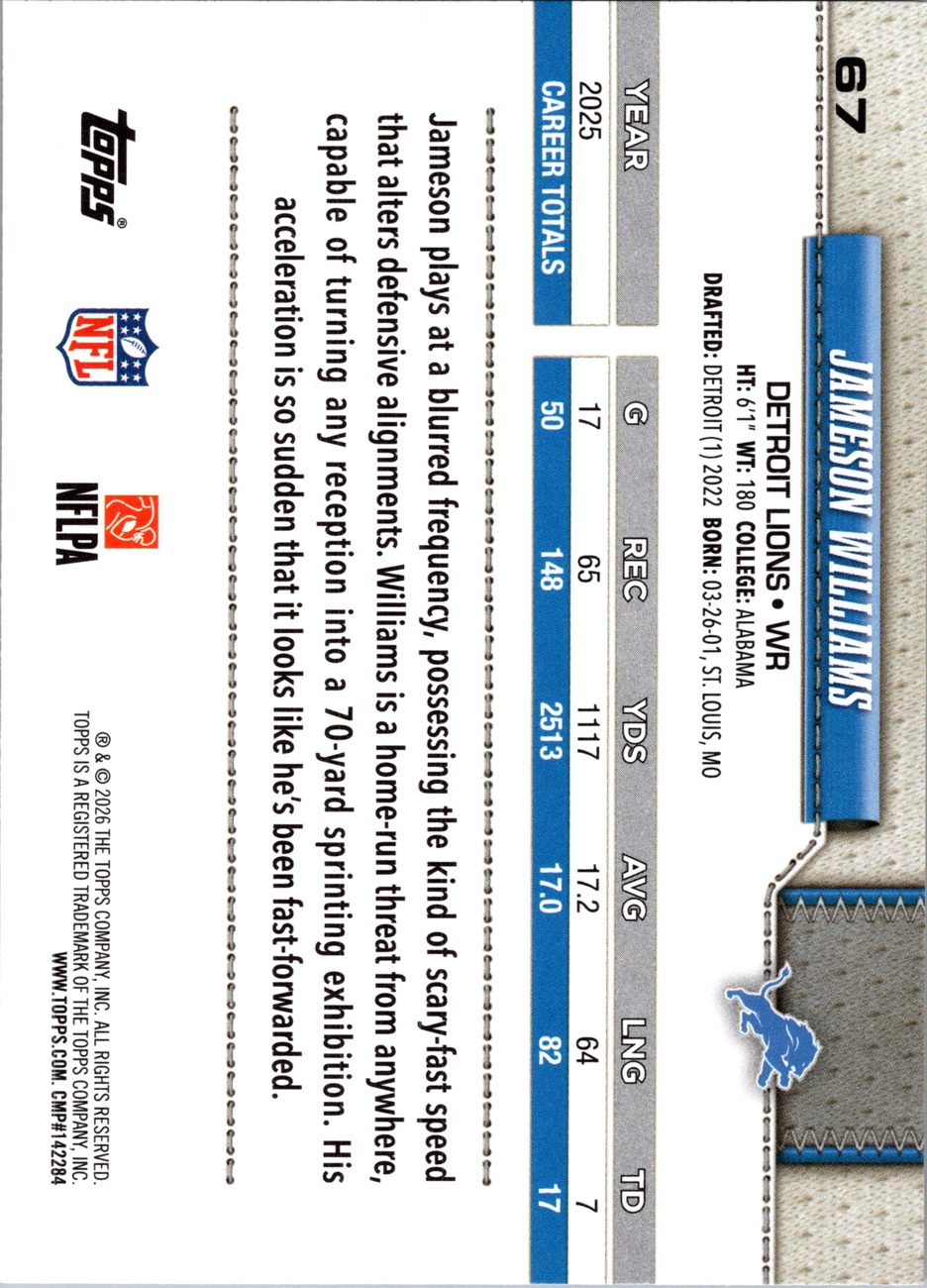 2026 Topps Flagship #67 Jameson Williams back