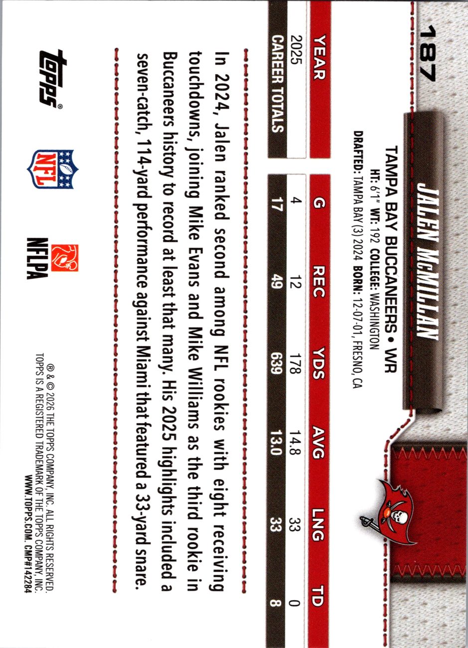 2026 Topps Flagship #187 Jalen McMillan back