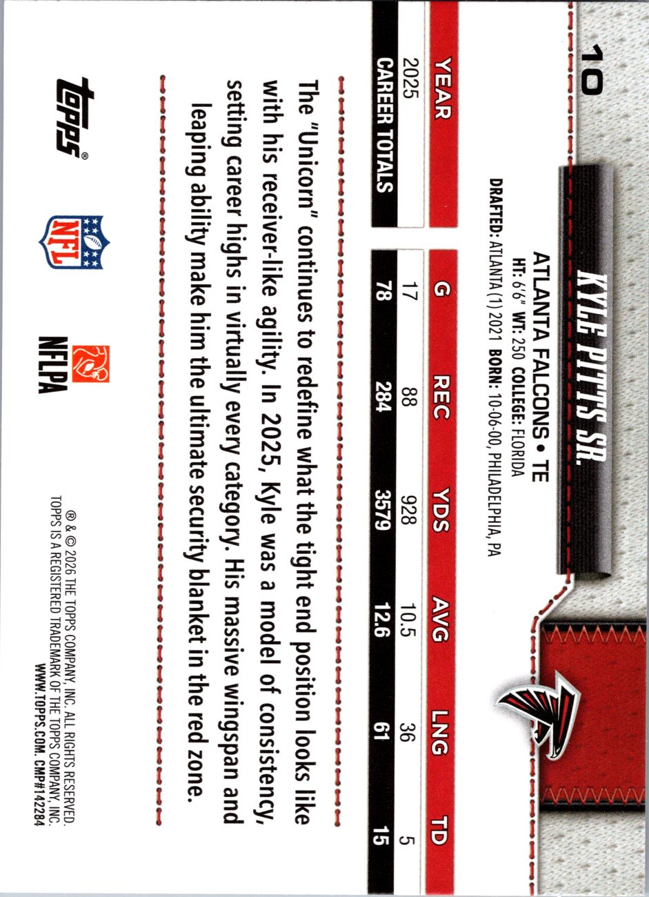 2026 Topps Flagship #10 Kyle Pitts Sr. back