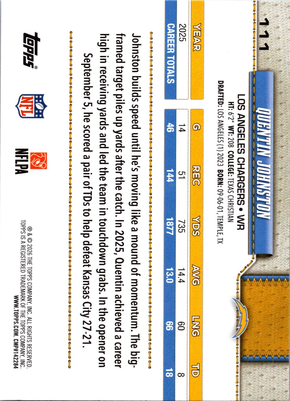 2026 Topps Flagship #111 Quentin Johnston back