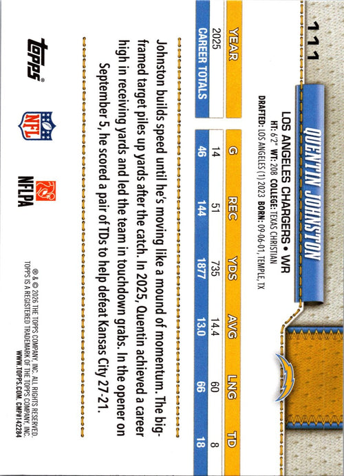 2026 Topps Flagship #111 Quentin Johnston back