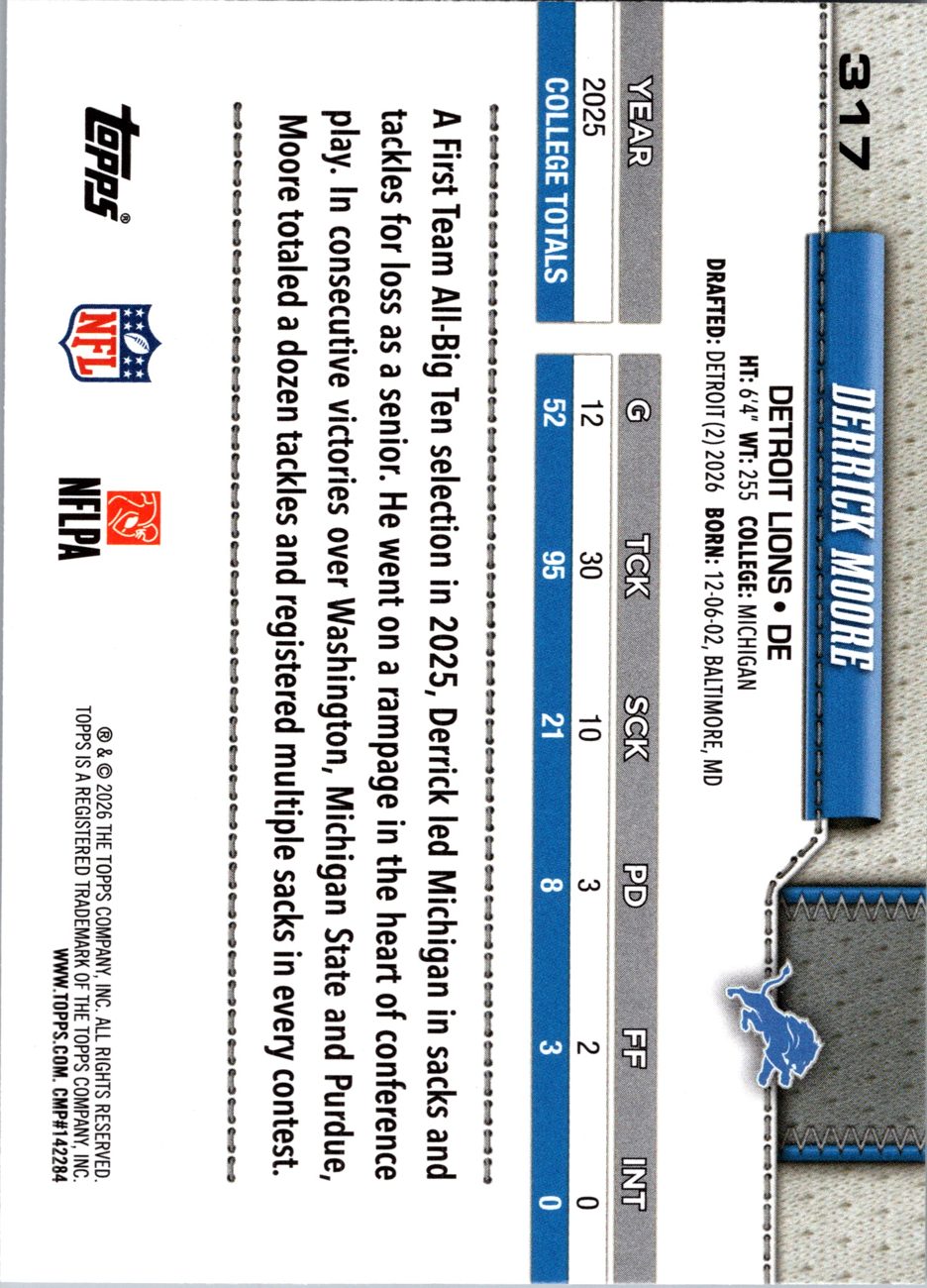 2026 Topps Flagship #317 Derrick Moore RC back