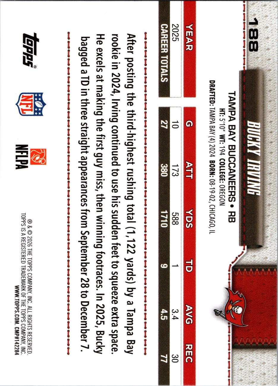 2026 Topps Flagship #188 Bucky Irving back