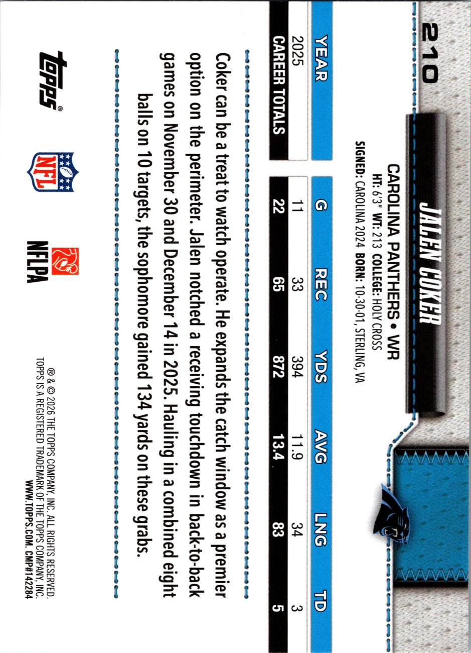2026 Topps Flagship #210 Jalen Coker back