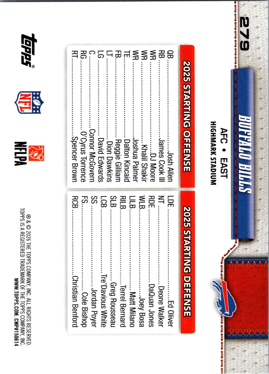 2026 Topps Flagship #279 Buffalo Bills back