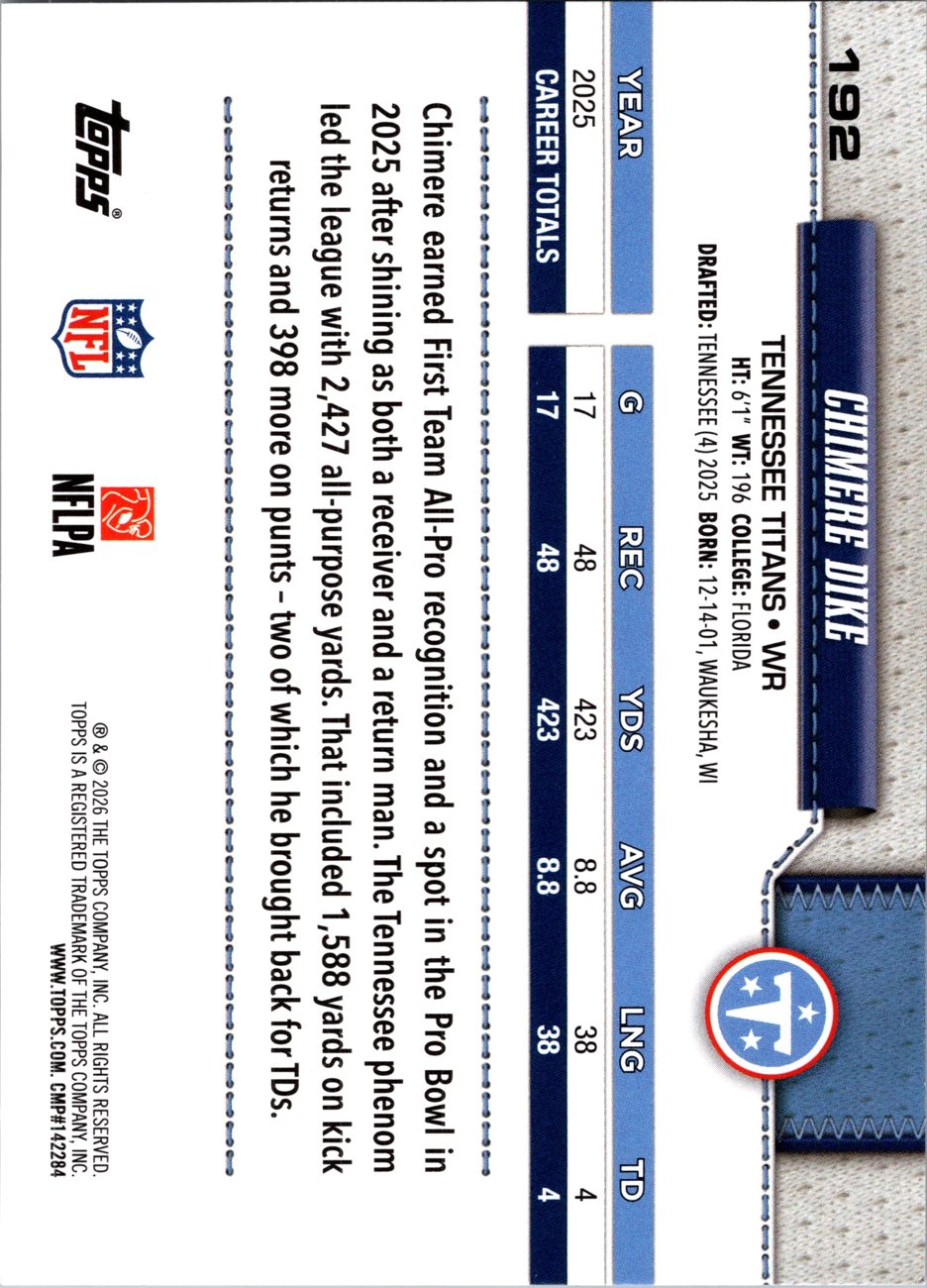 2026 Topps Flagship #192 Chimere Dike back