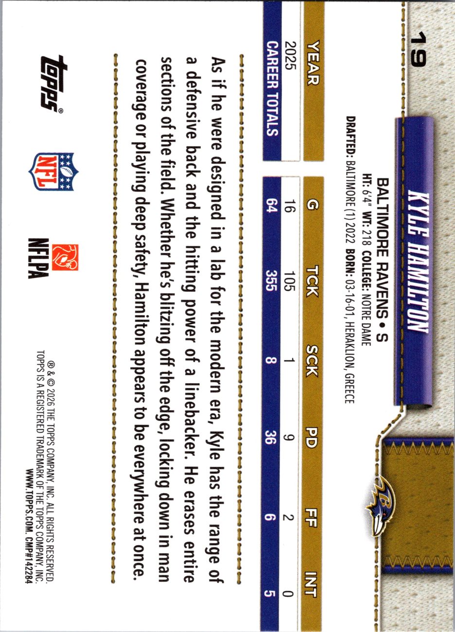 2026 Topps Flagship #19 Kyle Hamilton back