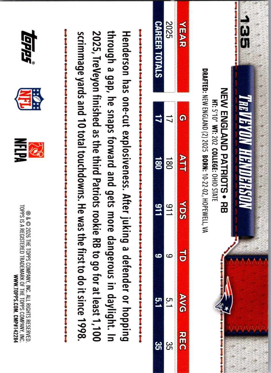 2026 Topps Flagship #135 TreVeyon Henderson All-Rookie Team