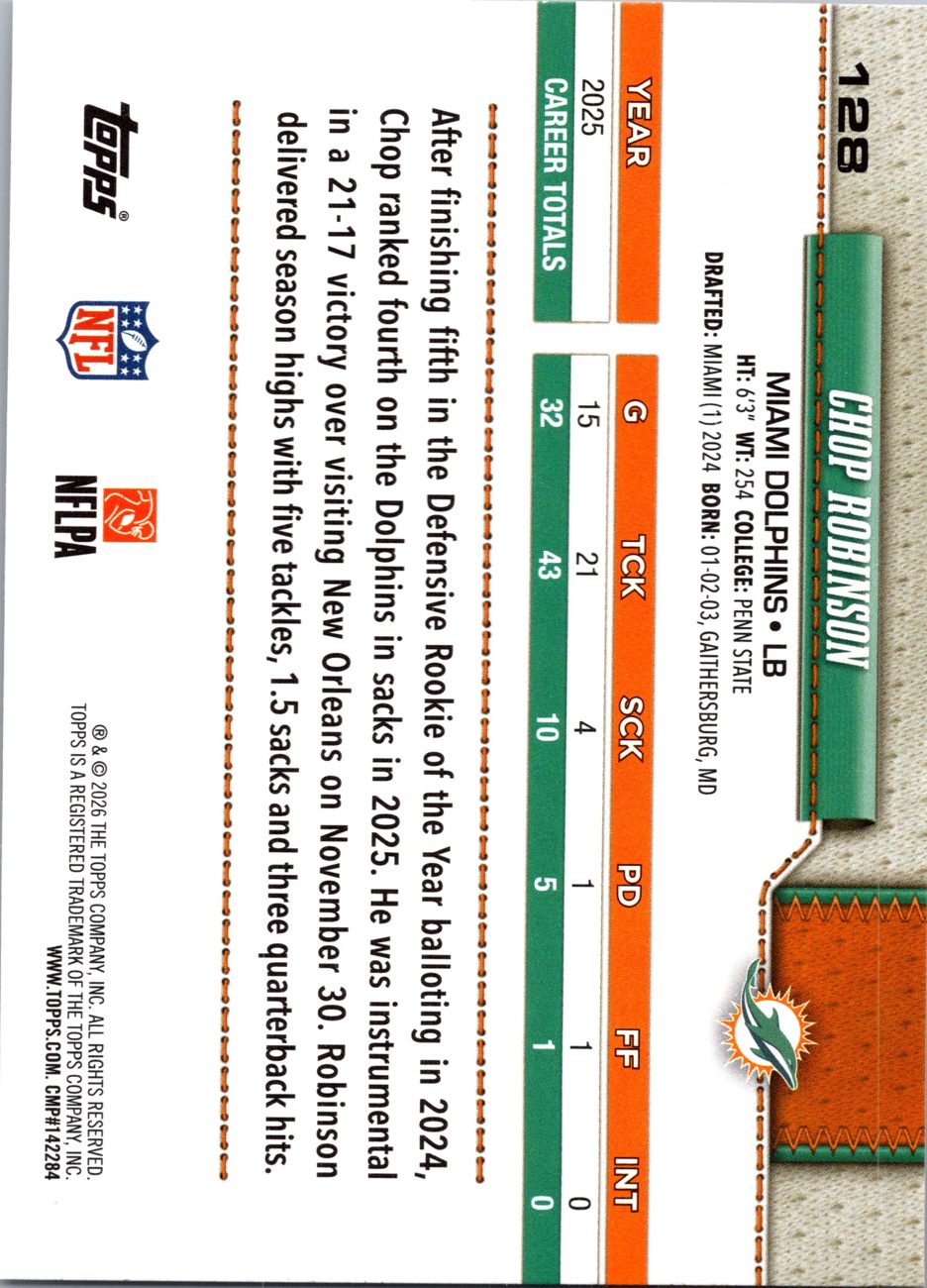 2026 Topps Flagship #128 Chop Robinson back